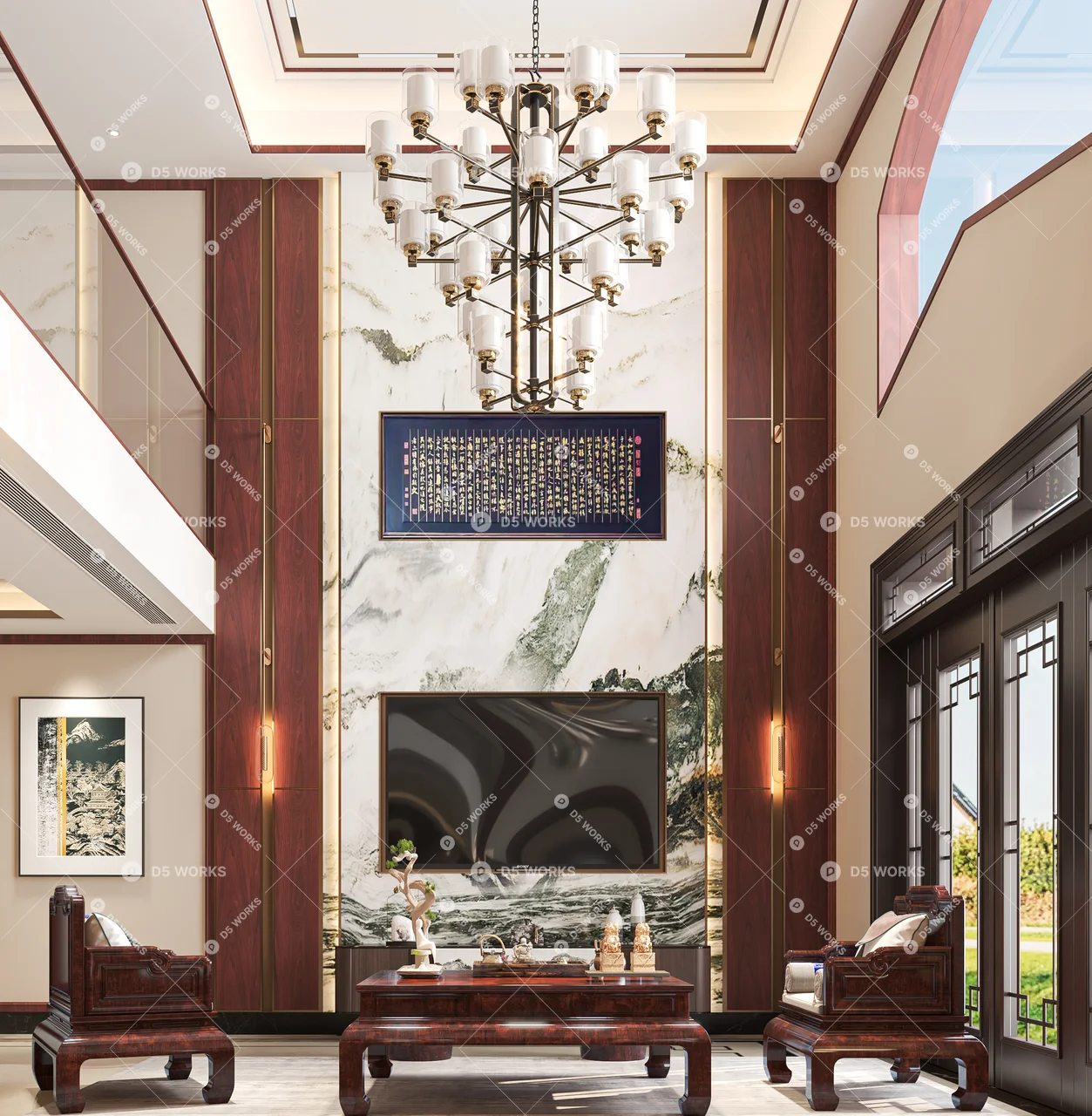 Classical Chinese Living & Dining Room 3d model thumbnail 3