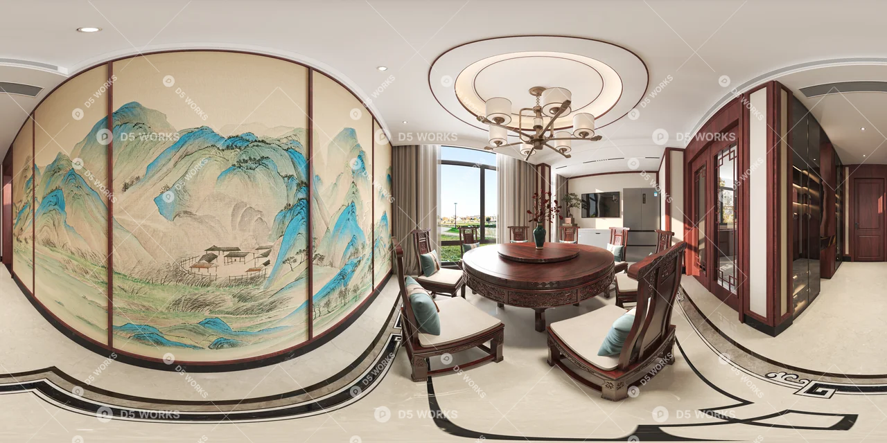 Classical Chinese Living & Dining Room 3d model thumbnail 4