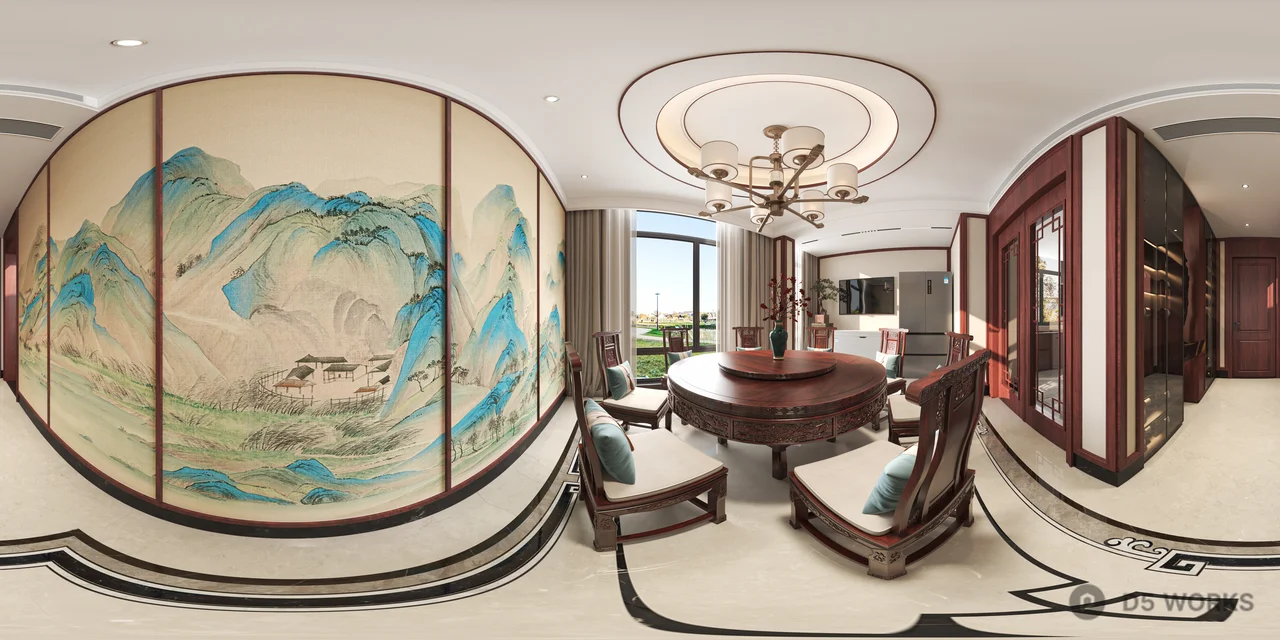 Classical Chinese Living Dining Space 3d model thumbnail 4