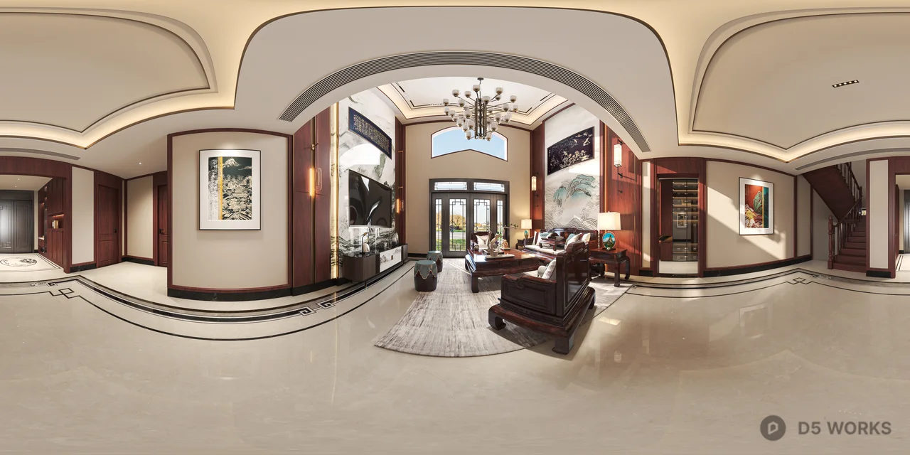 Classical Chinese Living Dining Space 3d model thumbnail 5