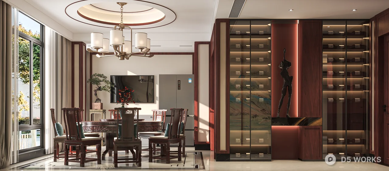 Classical Chinese Living Dining Space 3d model thumbnail 2