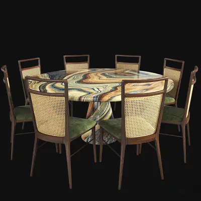 Mid-Century Modern Dining Table & Chairs Set