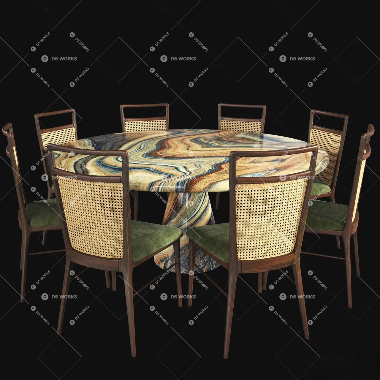 Mid-Century Modern Dining Table & Chairs Set 3d model - Image 1
