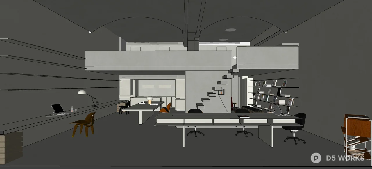 Minimalist Home Office with Floating Staircase 3d model thumbnail 2