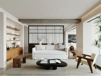 Mid Century Modern Living Room with Minimalist Aesthetic 3d model