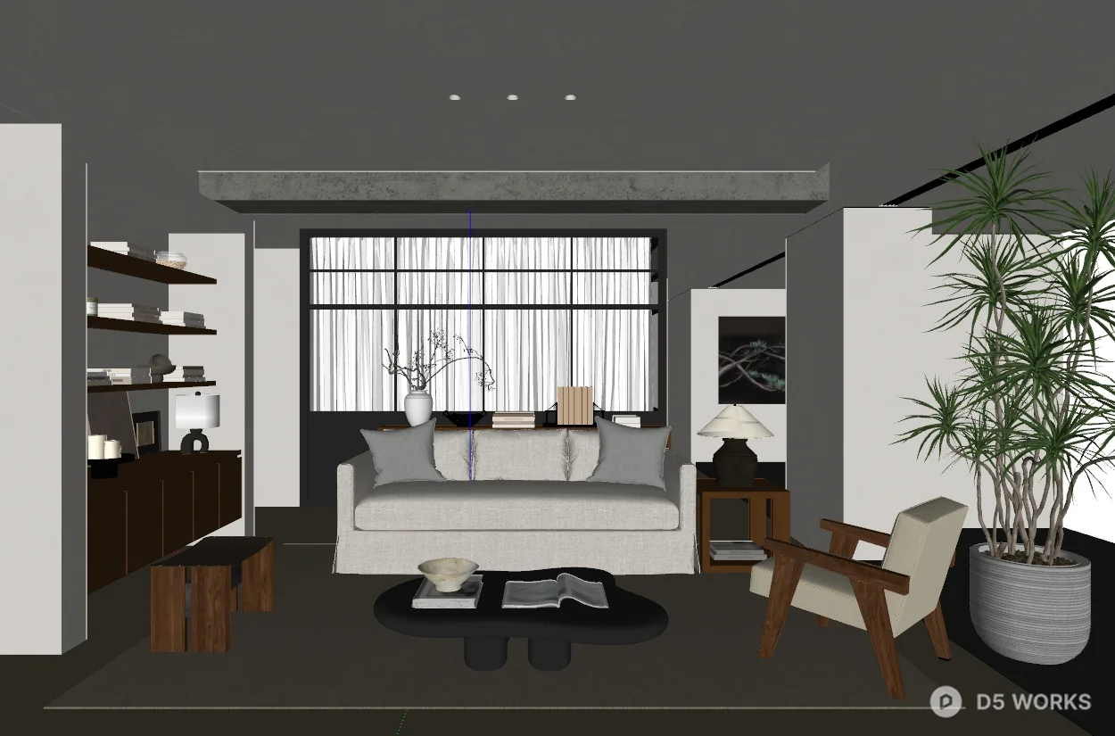 Mid Century Modern Living Room with Minimalist Aesthetic 3d model thumbnail 2