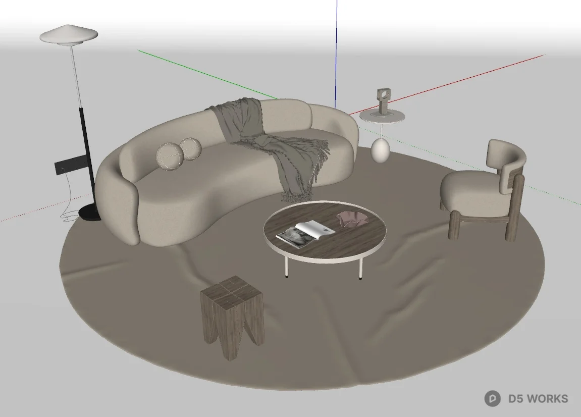Curved Minimalist Sofa With Wooden Base 3d model thumbnail 2
