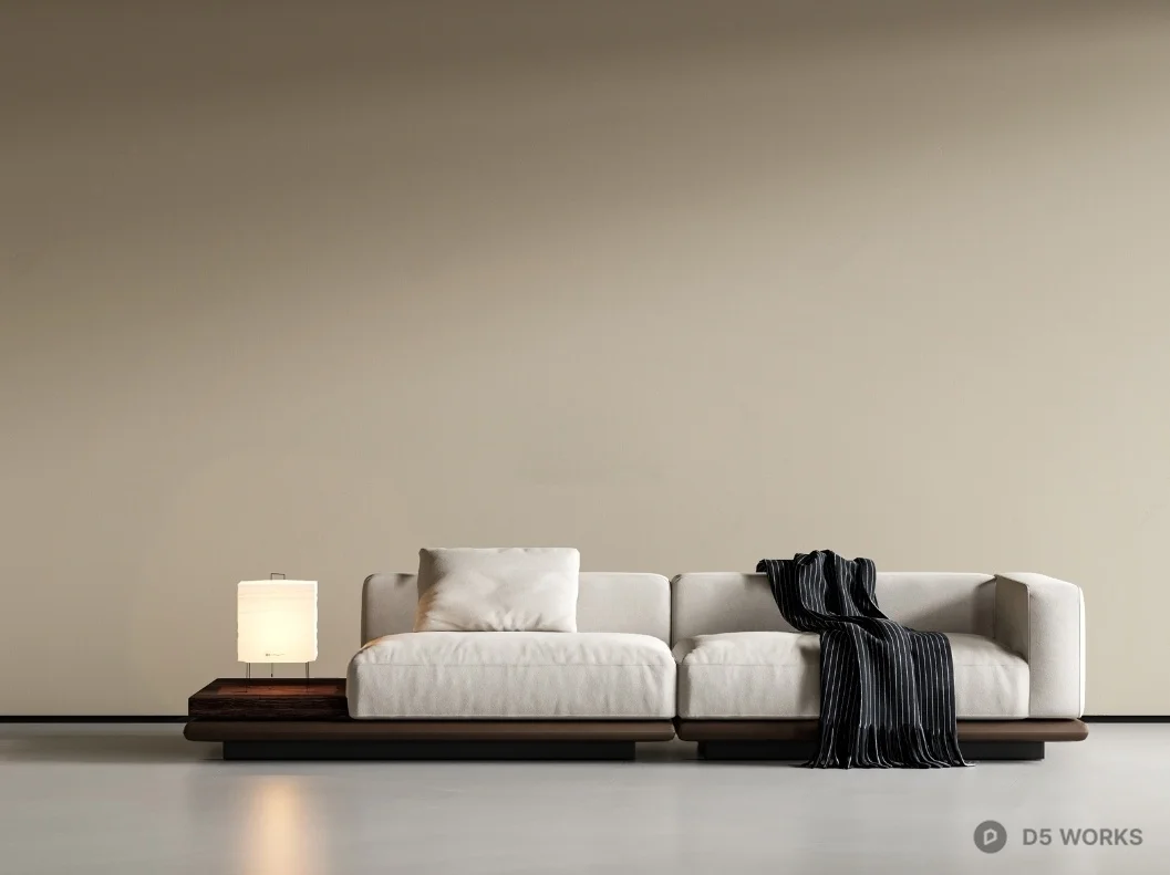 Minimalist Wooden Base Three Seater Sofa 3d model - Image 1
