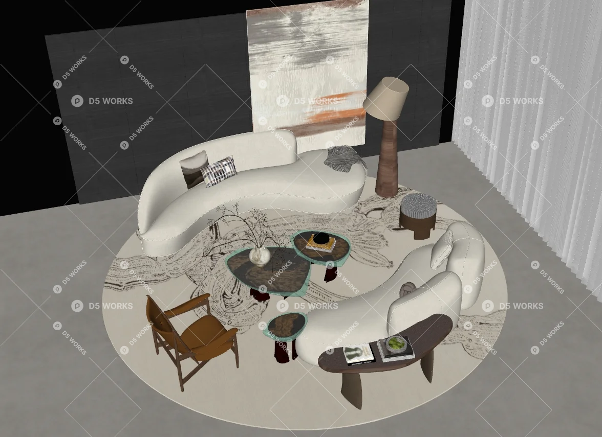Sofa & Side Table Set 3d model thumbnail 2