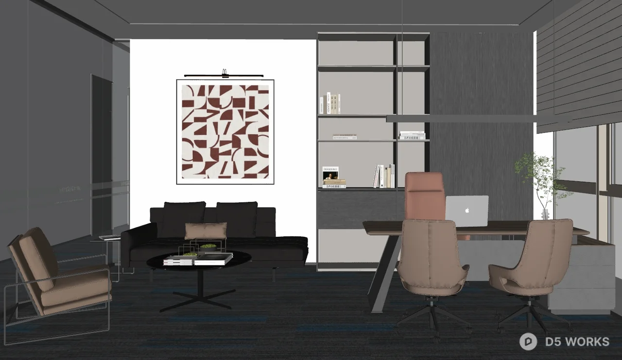 Modern Independent Office With Minimalist Furniture 3d model thumbnail 2