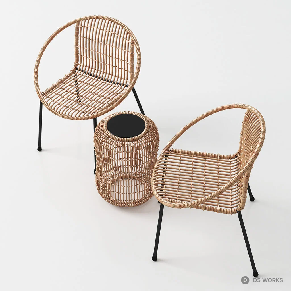 Rattan Outdoor Chair And Side Table Set 3d model thumbnail 3