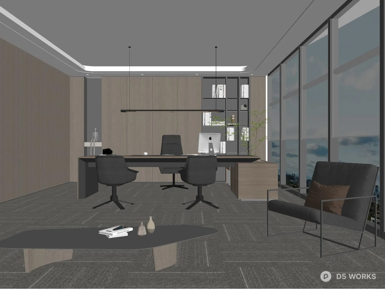 Modern Independent Office With Floor To Ceiling Windows 3d model thumbnail 2