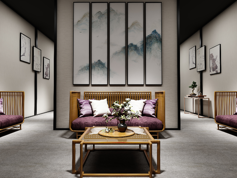 New Chinese Sofa & Side Table Set