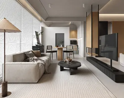 Minimalist Living Dining Space with Neutral Tones 3d model