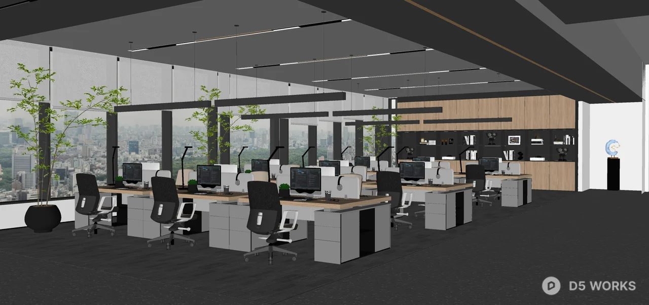 Modern Office Space With Minimalist Desks And Ergonomic Chairs 3d model thumbnail 2