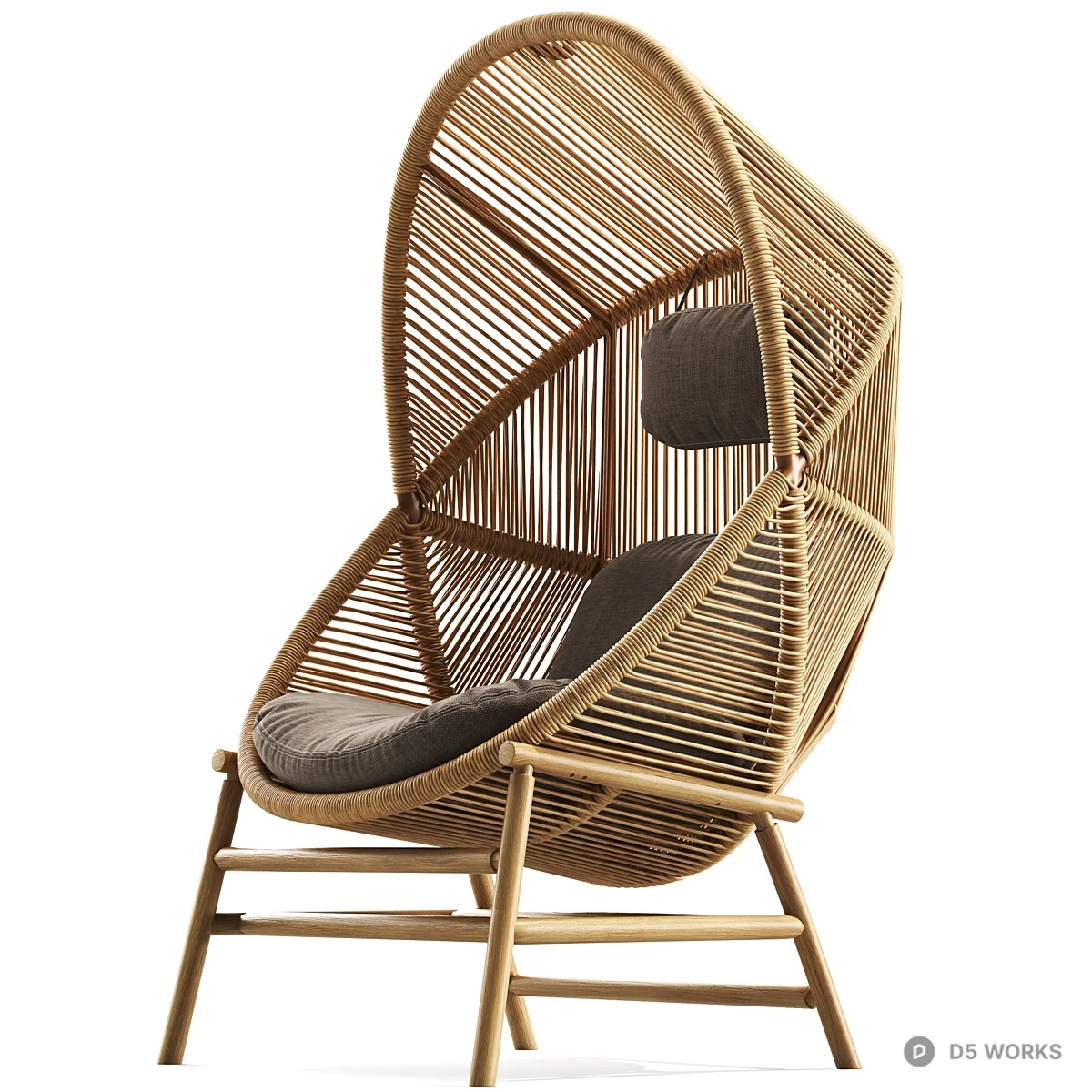 Rattan Egg Chair With Cushion 3d model thumbnail 2