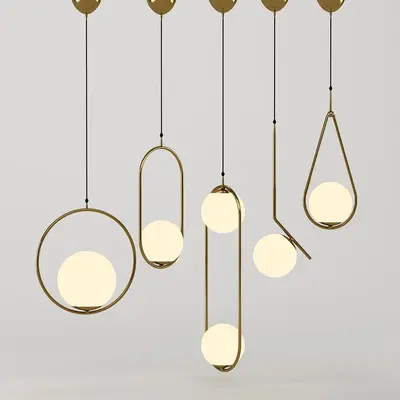 Minimalist Brass Pendant Light Set 3d model