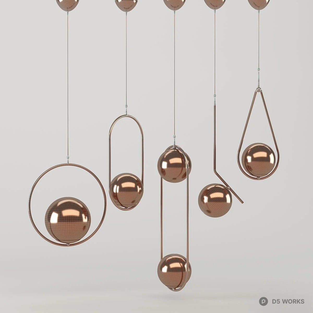 Minimalist Brass Pendant Light Set 3d model thumbnail 2