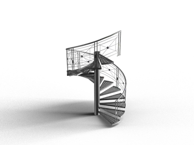 Spiral Staircase With Metal Railing 3d model