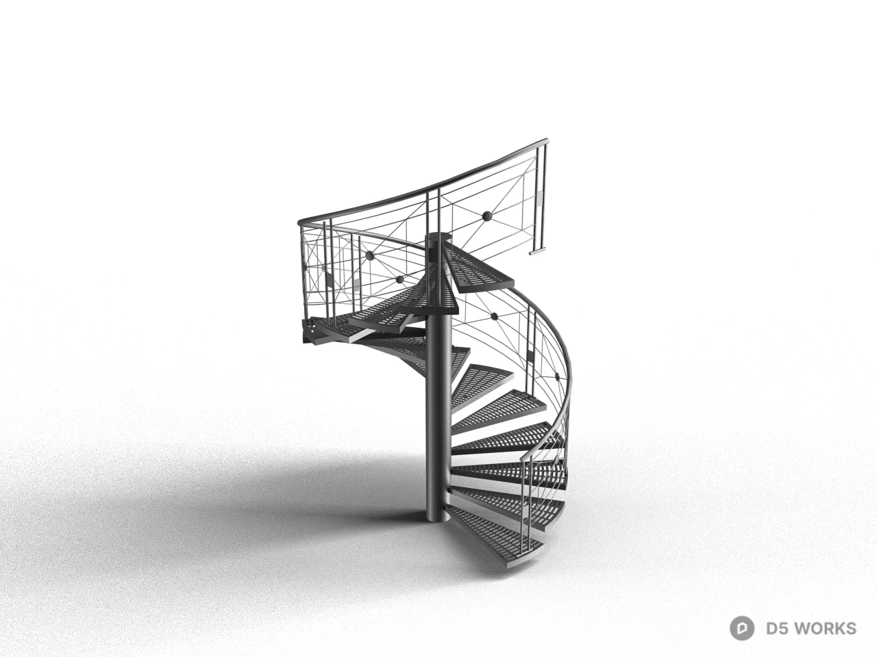 Spiral Staircase With Metal Railing 3d model - Image 1