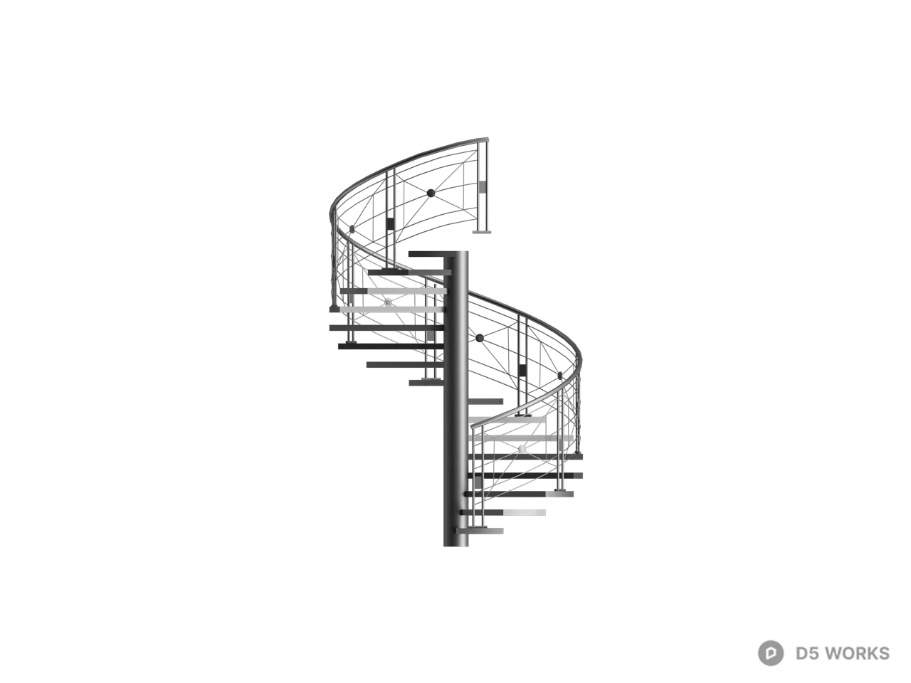 Spiral Staircase With Metal Railing 3d model thumbnail 2