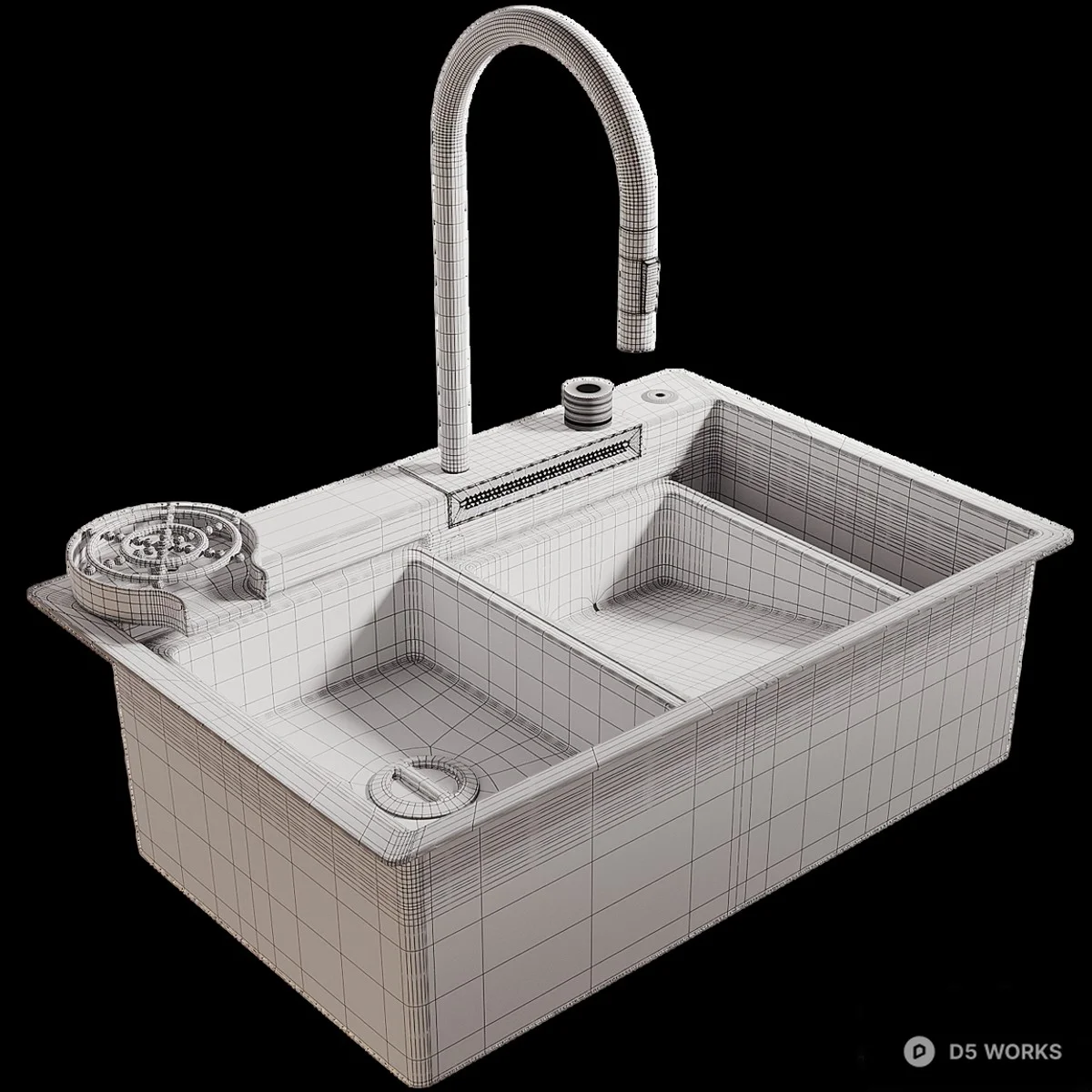 Stainless Steel Double Basin Sink 3d model thumbnail 2