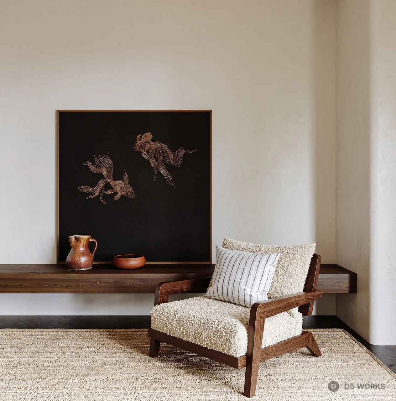 Wooden Frame Armchair With Textured Upholstery 3d model - Image 1
