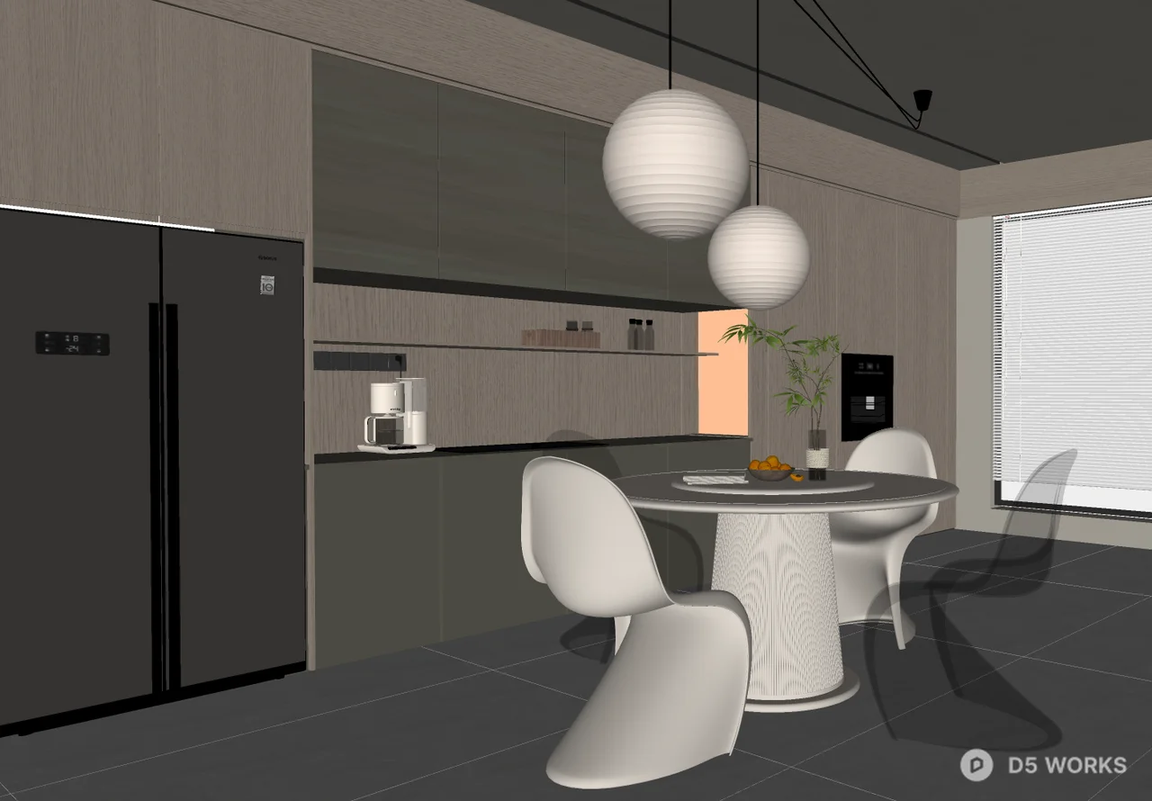 Minimalist Home Dining Room with Round Table 3d model thumbnail 2