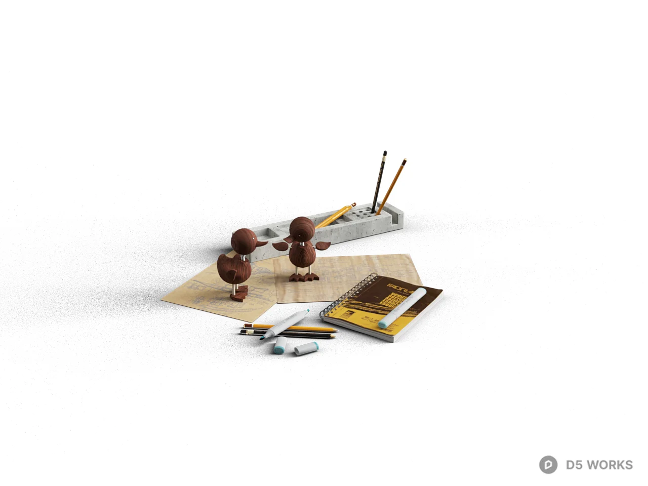 Stationery And Book Set 3d model - Image 1