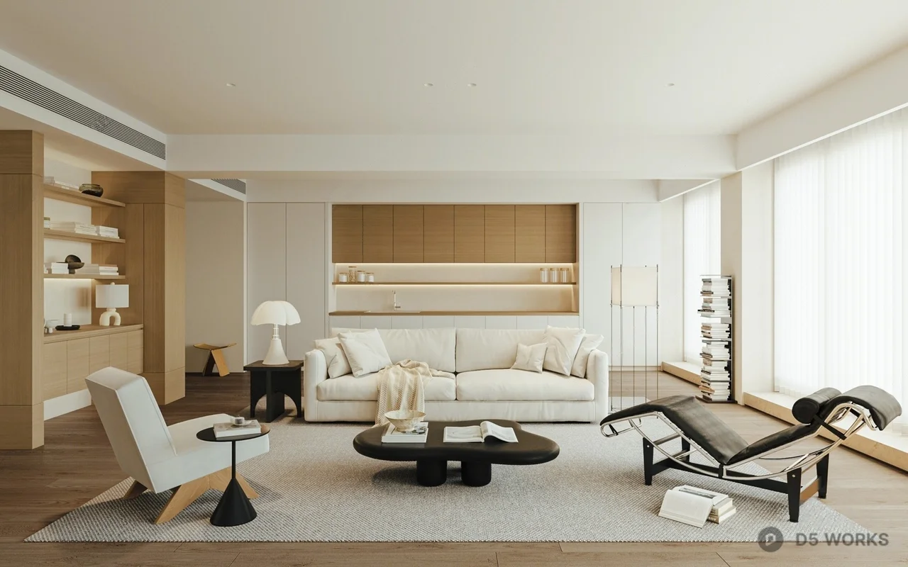 Organic Modern Living Room with Minimalist Furniture 3d model - Image 1