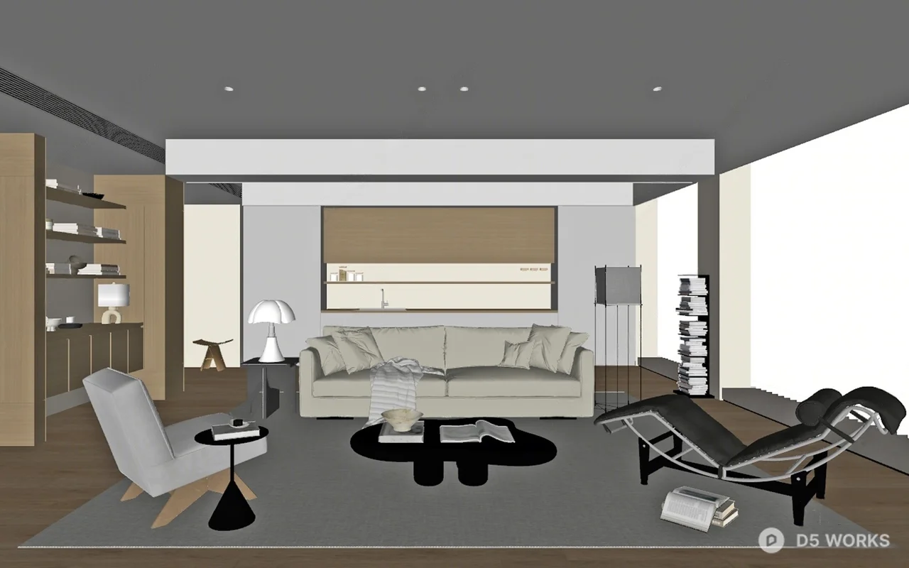 Organic Modern Living Room with Minimalist Furniture 3d model thumbnail 2