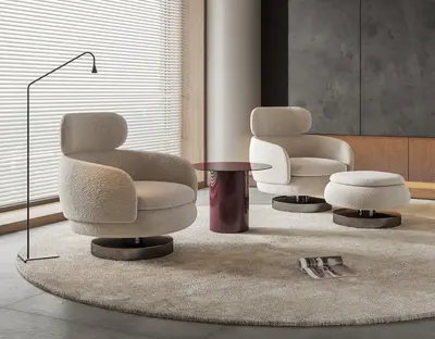 Modern Minimalist Living Room with Rotating Armchairs 3d model