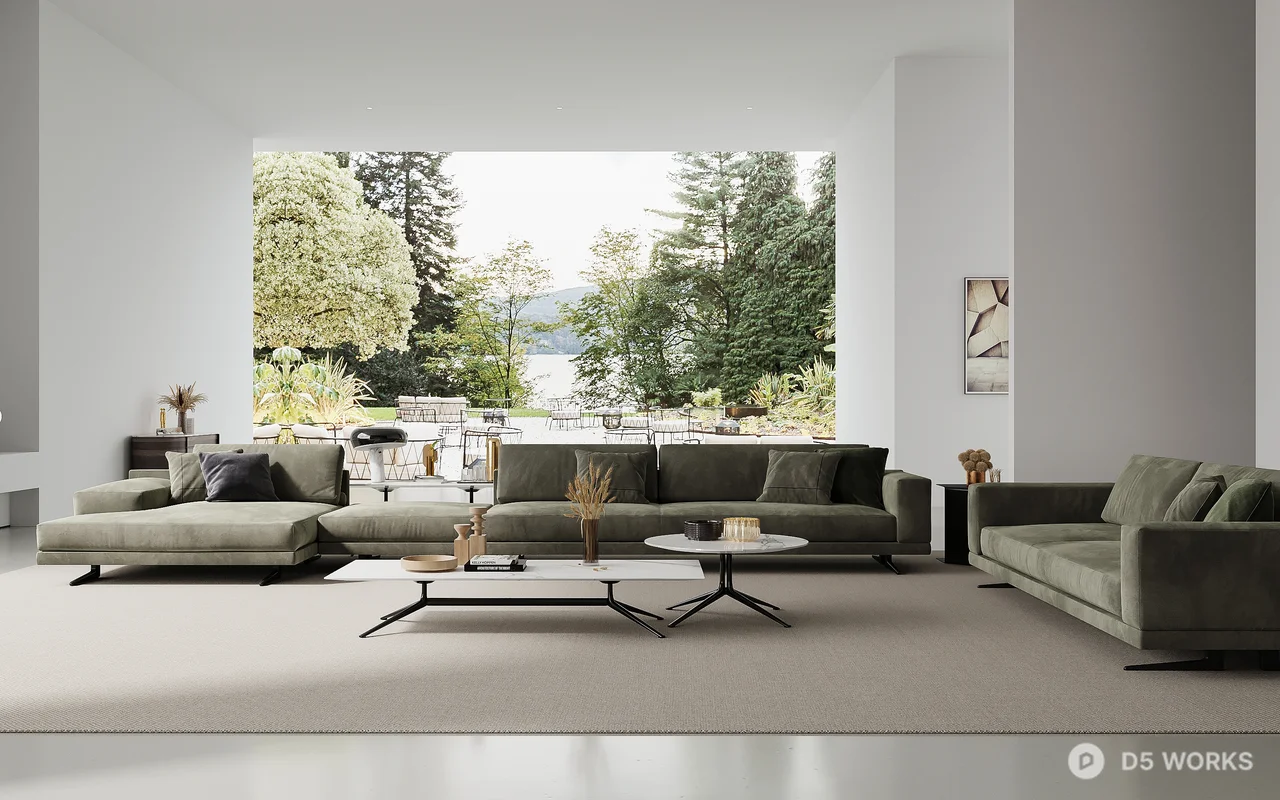 Minimalist Villa Living Room with Large Window View 3d model - Image 1