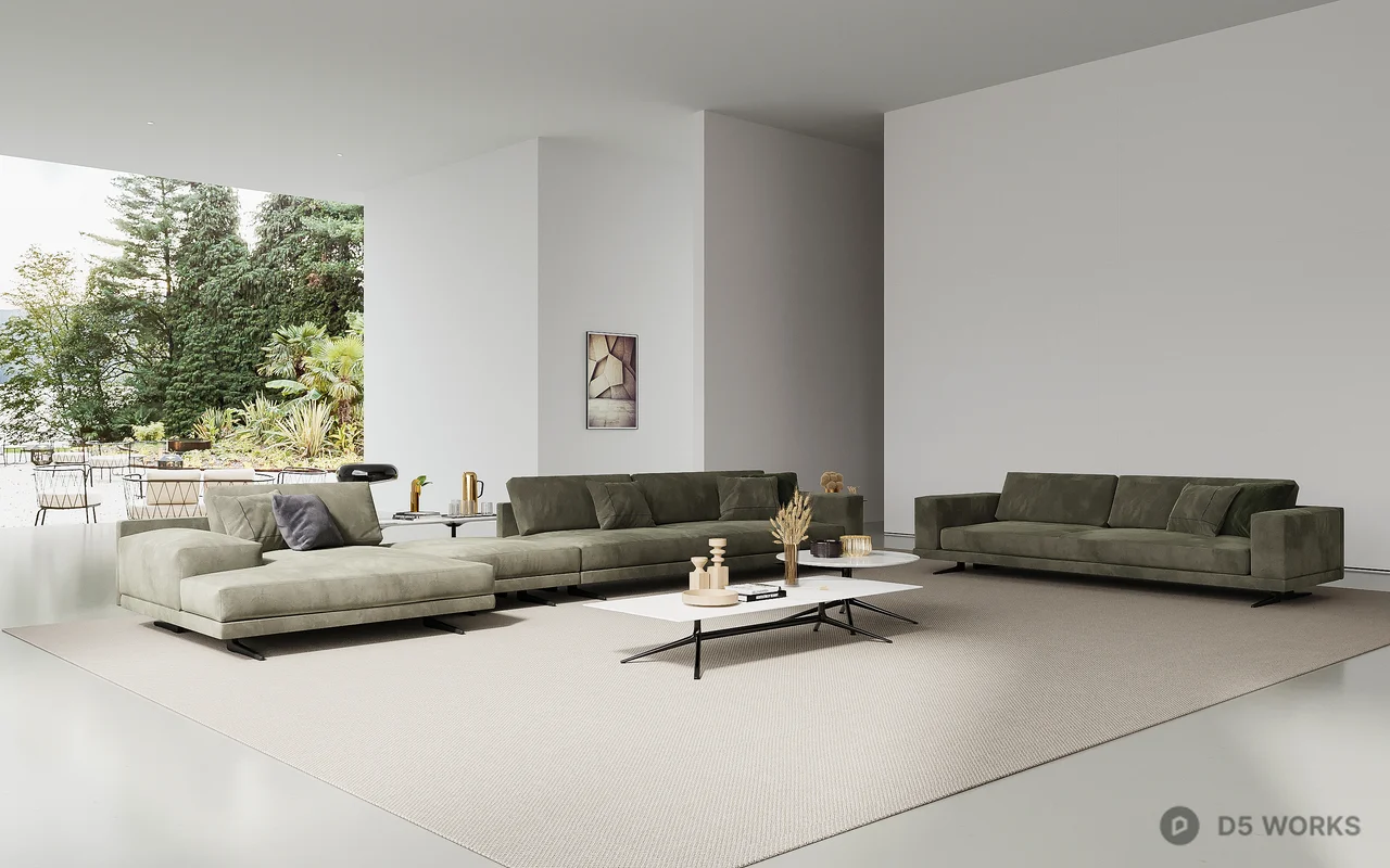Minimalist Villa Living Room with Large Window View 3d model thumbnail 2