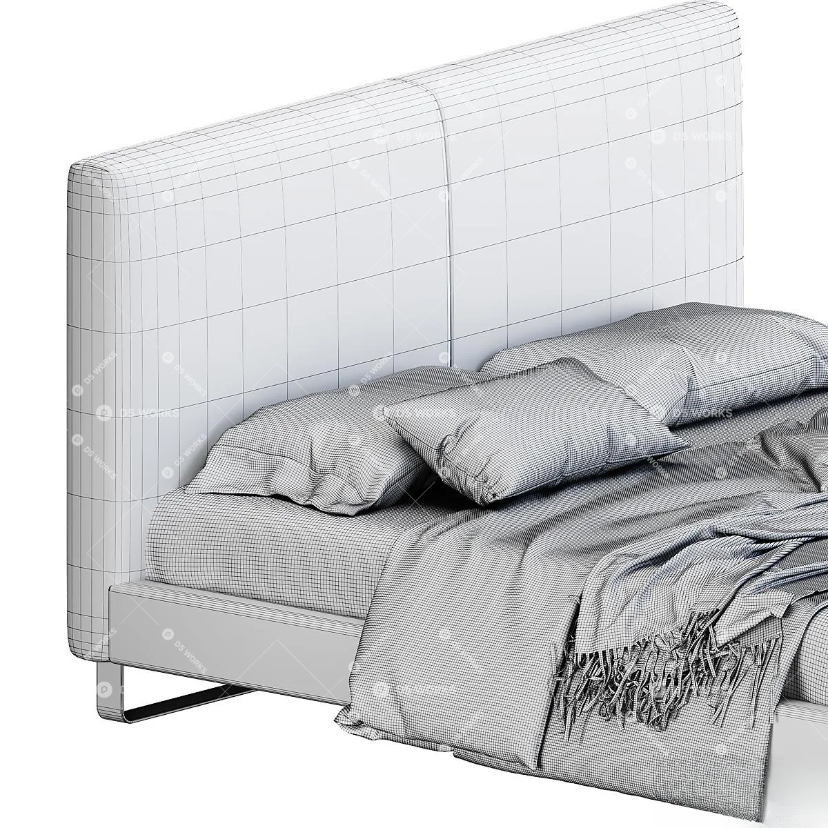 Quiet Luxury Double Bed 3d model thumbnail 2