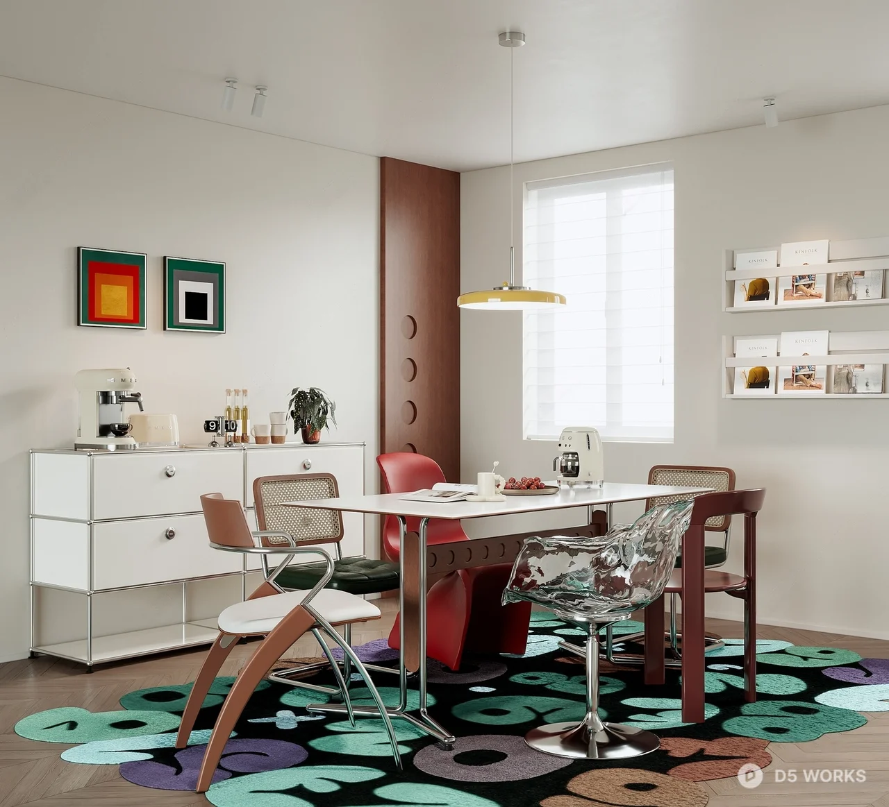 Modern Dining Room with Colorful Rug 3d model - Image 1