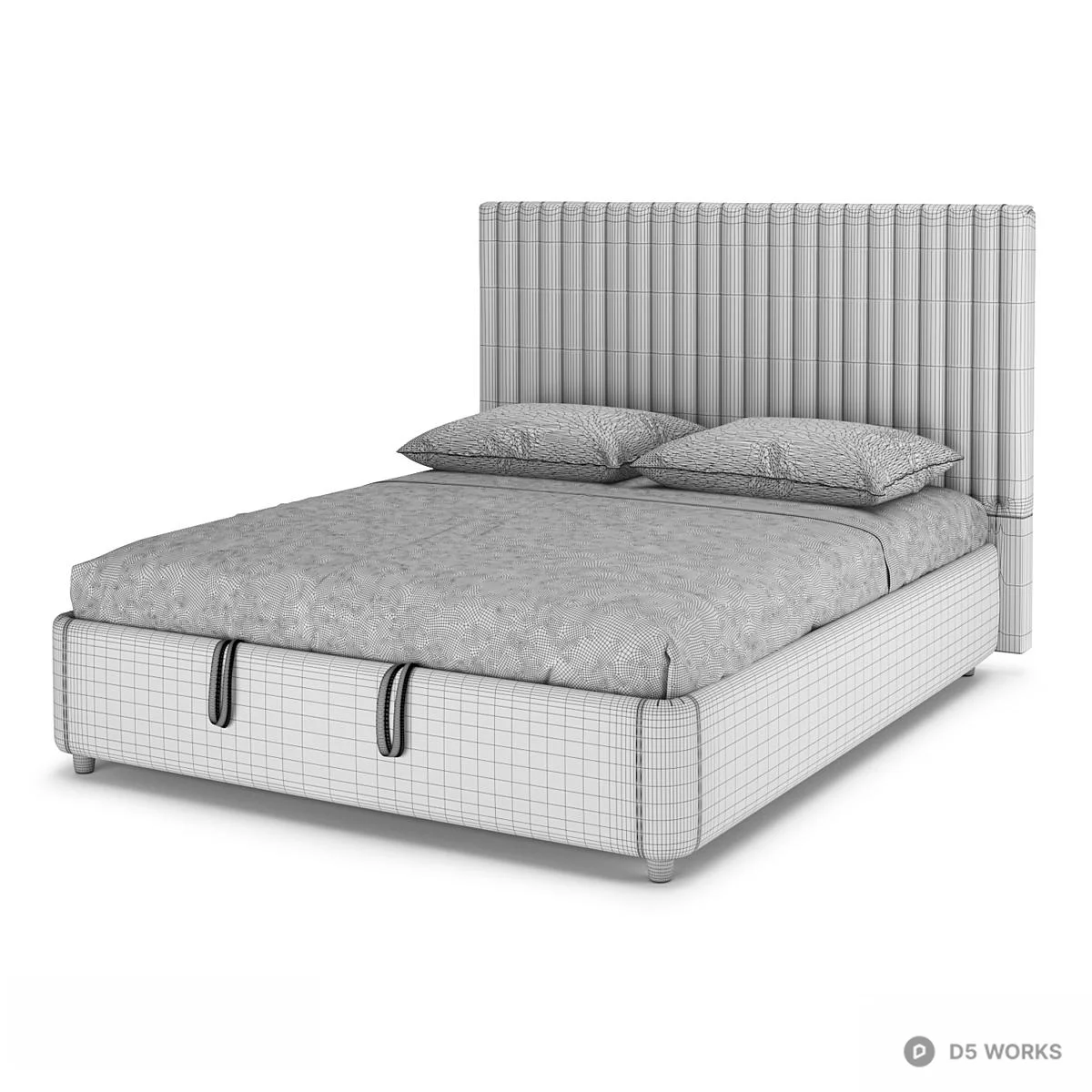 Upholstered Channel Tufted Double Bed 3d model thumbnail 7