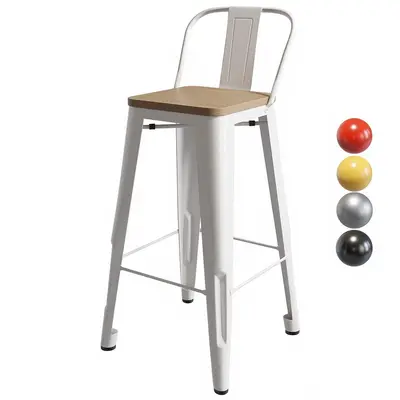 Industrial Style Metal Bar Stool With Wooden Seat 3d model