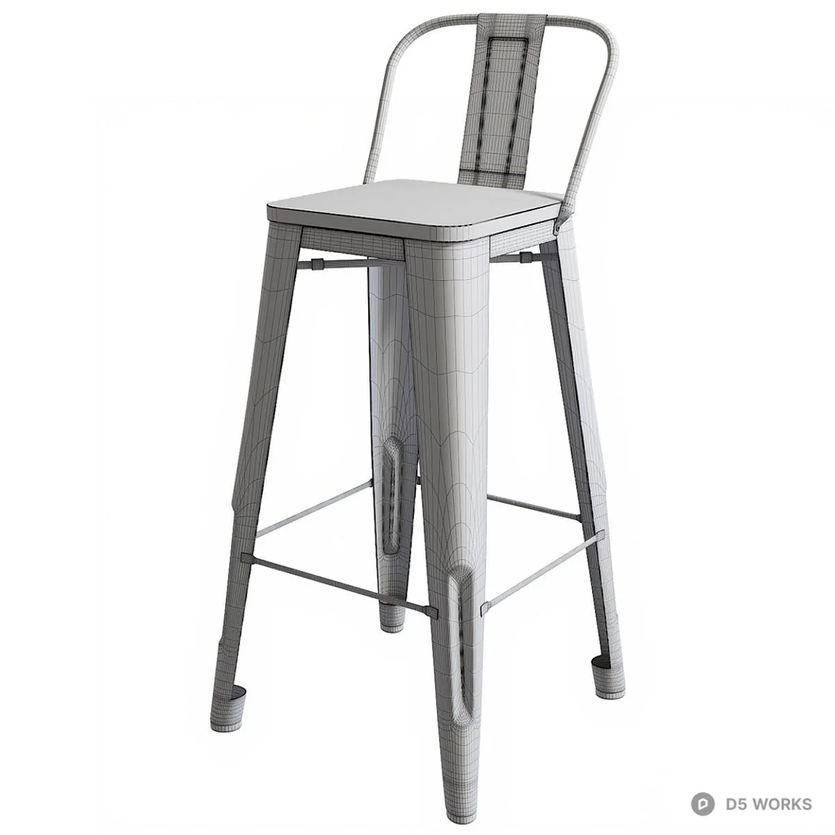 Industrial Style Metal Bar Stool With Wooden Seat 3d model thumbnail 2