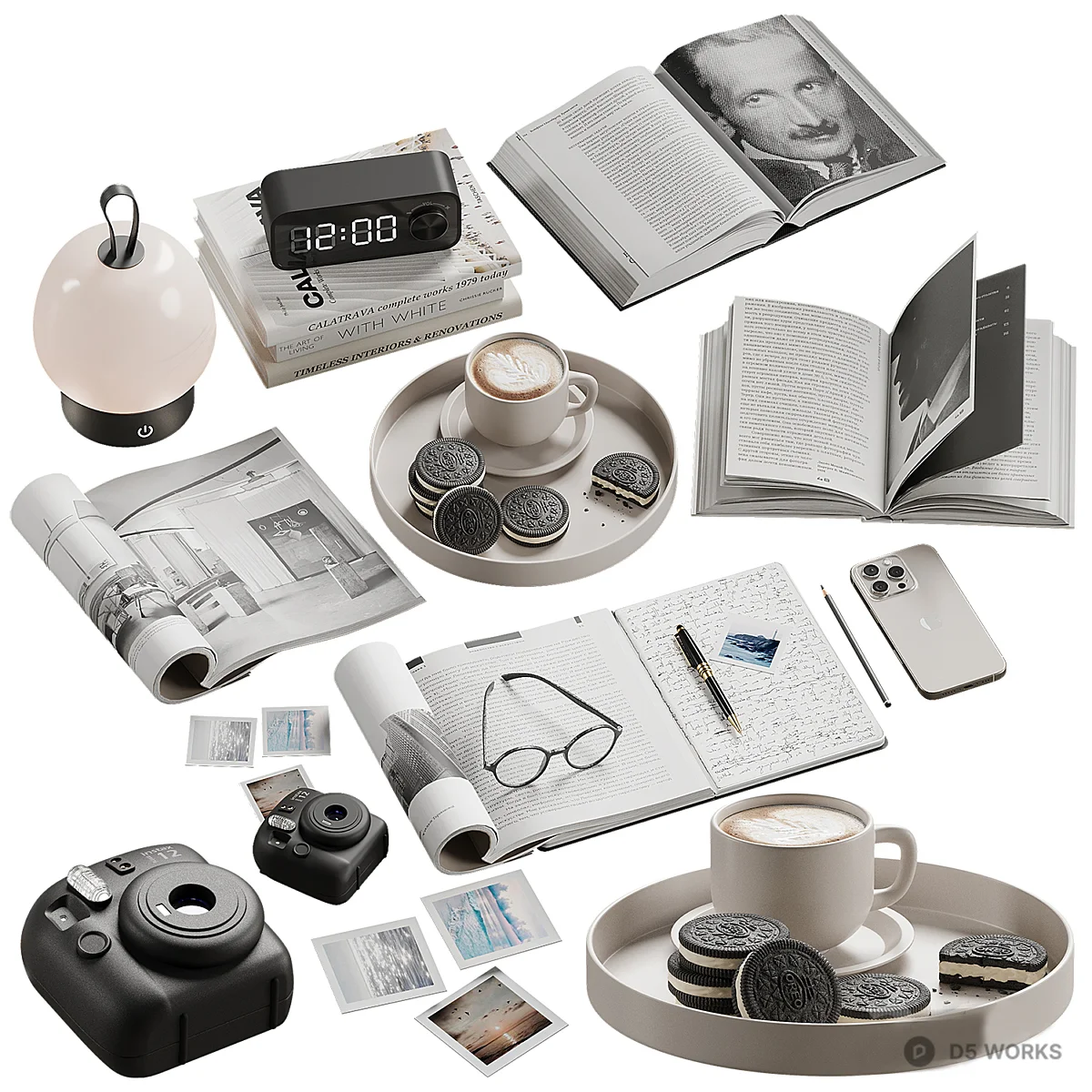 Minimalist Desk Styling Set With Camera And Books 3d model - Image 1