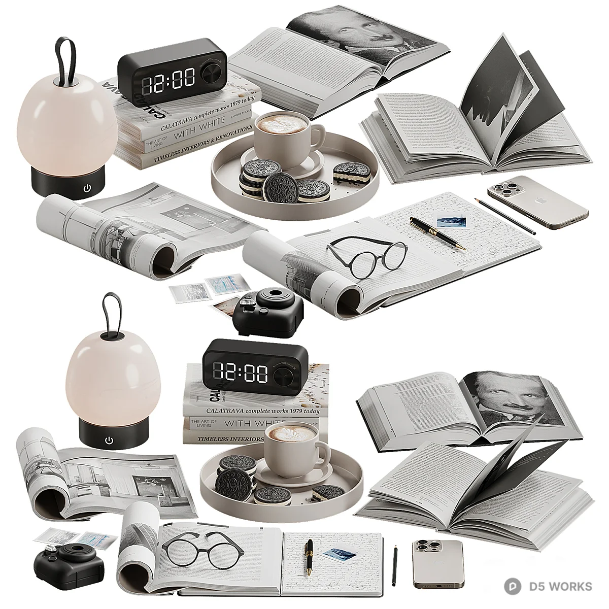 Minimalist Desk Styling Set With Camera And Books 3d model thumbnail 2