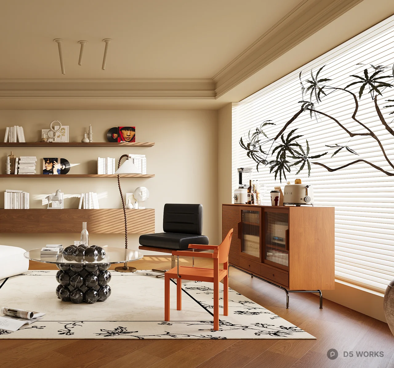 Mid Century Modern Living Room with Minimalist Decor 3d model thumbnail 3