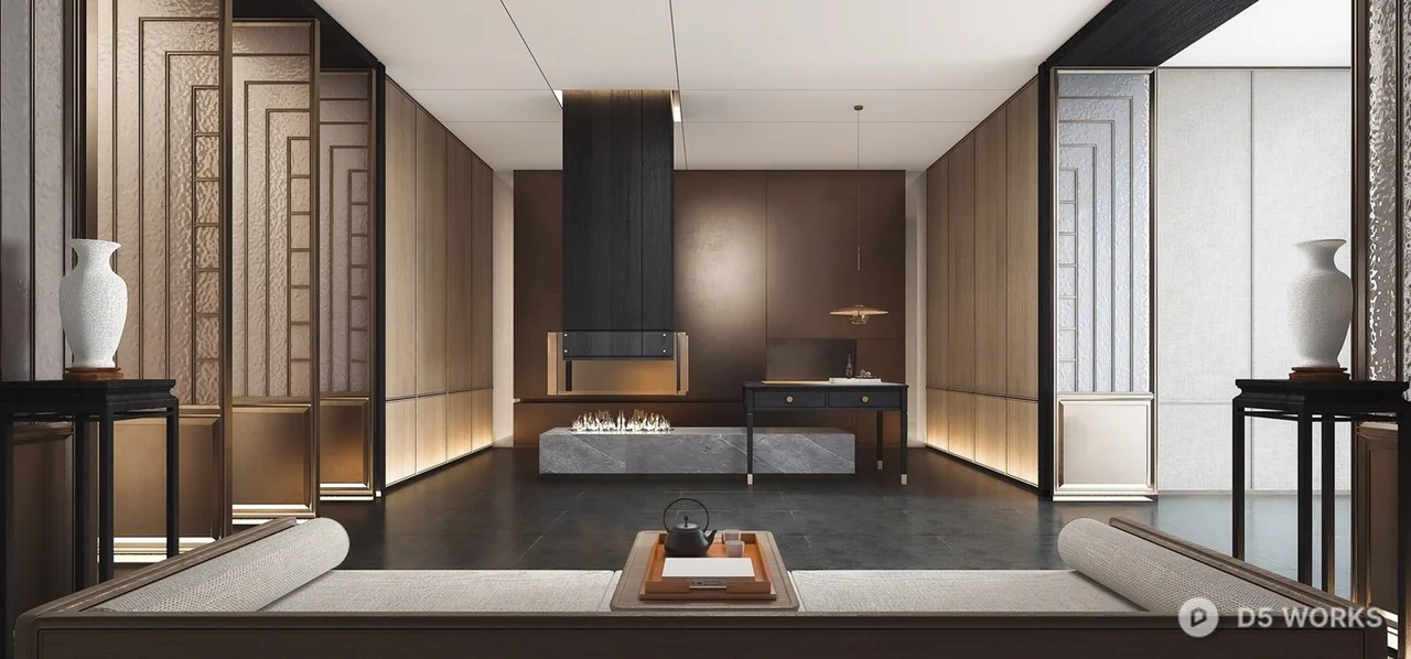 Modern Minimalist Entryway With Wooden Panels And Ambient Lighting 3d model - Image 1