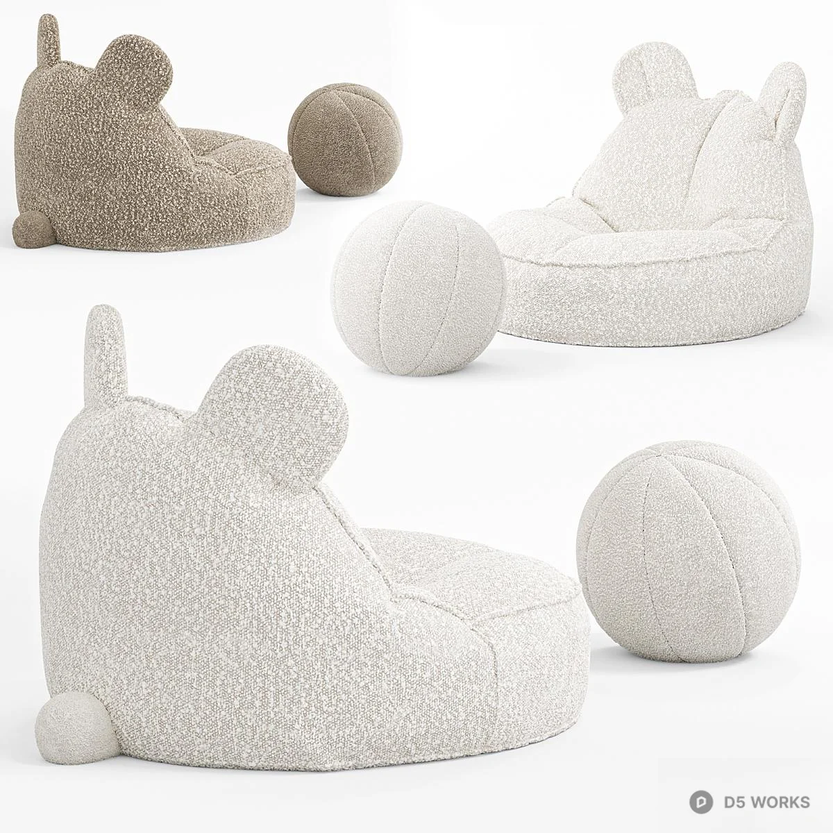 Bunny-Ear Children Sofa With Matching Ball Cushion 3d model thumbnail 4