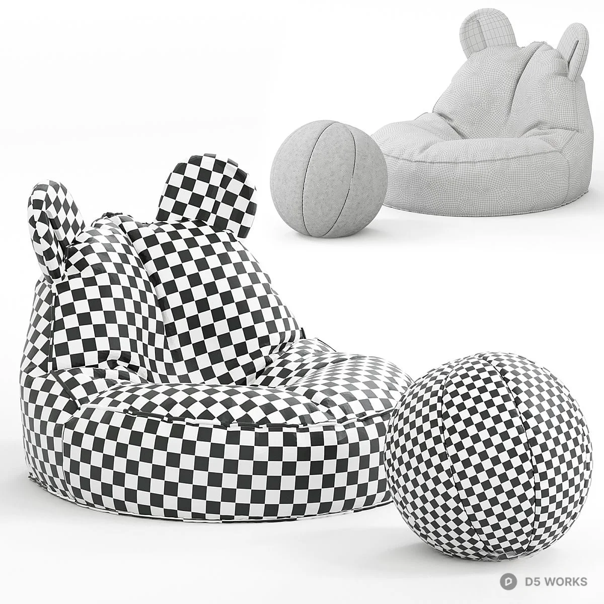 Bunny-Ear Children Sofa With Matching Ball Cushion 3d model thumbnail 5