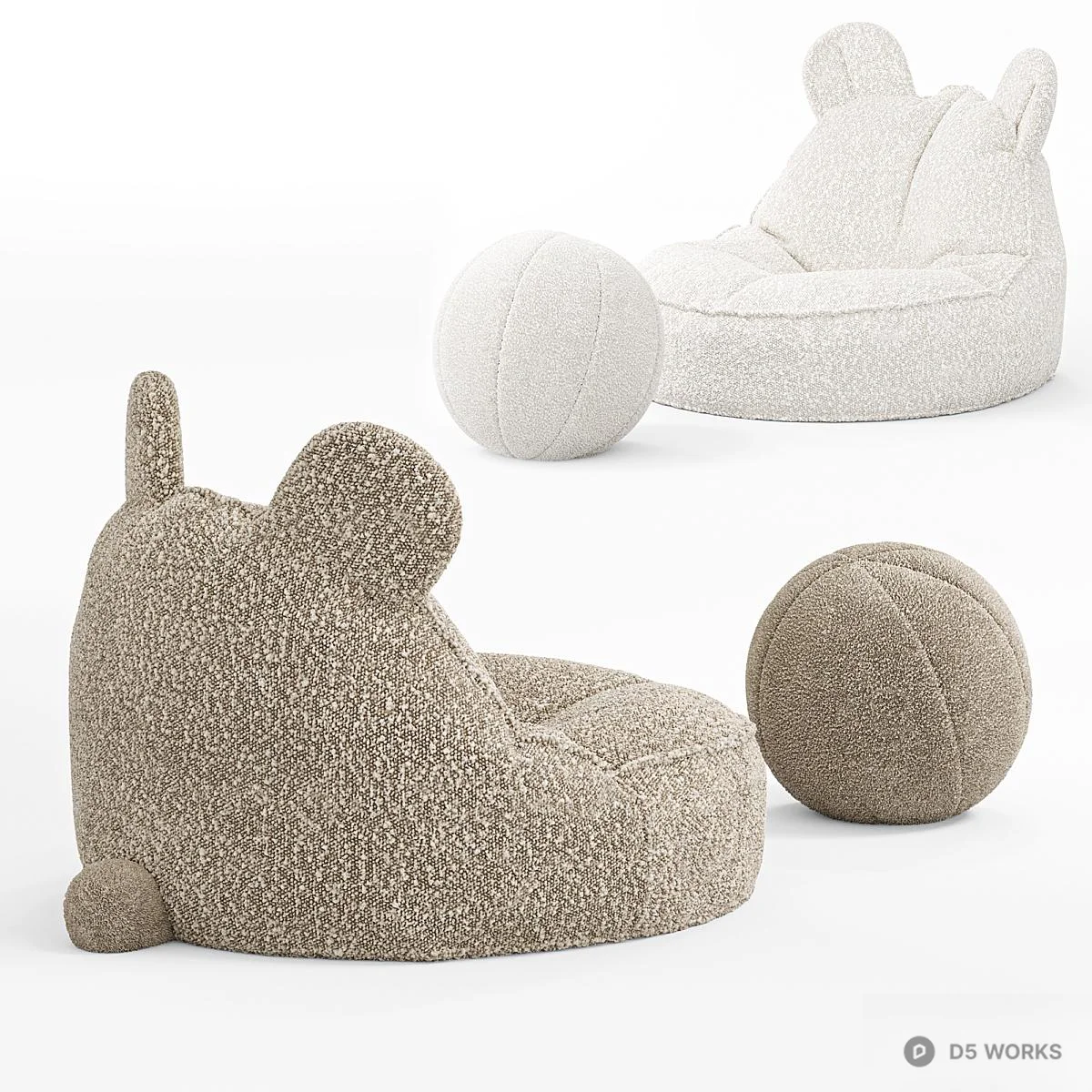 Bunny-Ear Children Sofa With Matching Ball Cushion 3d model thumbnail 3