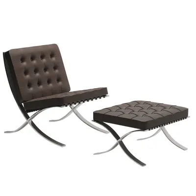 Tufted Leather Chair And Ottoman With X-shaped Metal Base 3d model