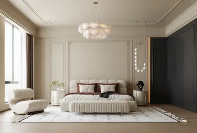 Modern Minimalist Bedroom with Cloud Chandelier 3d model
