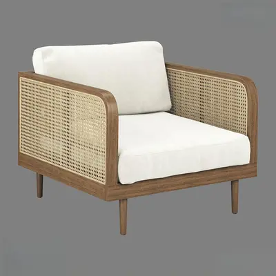 Rattan Frame Leisure Chair With White Cushion 3d model