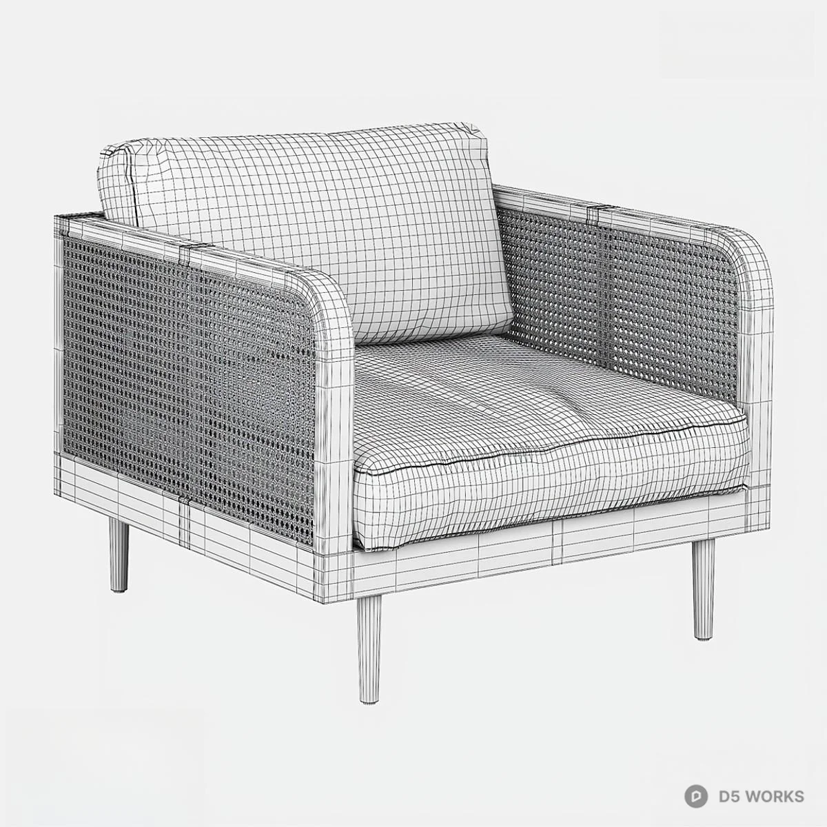 Rattan Frame Leisure Chair With White Cushion 3d model thumbnail 2